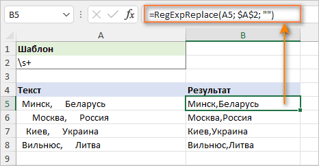 Удалить любые пробелы с помощью регулярного выражения