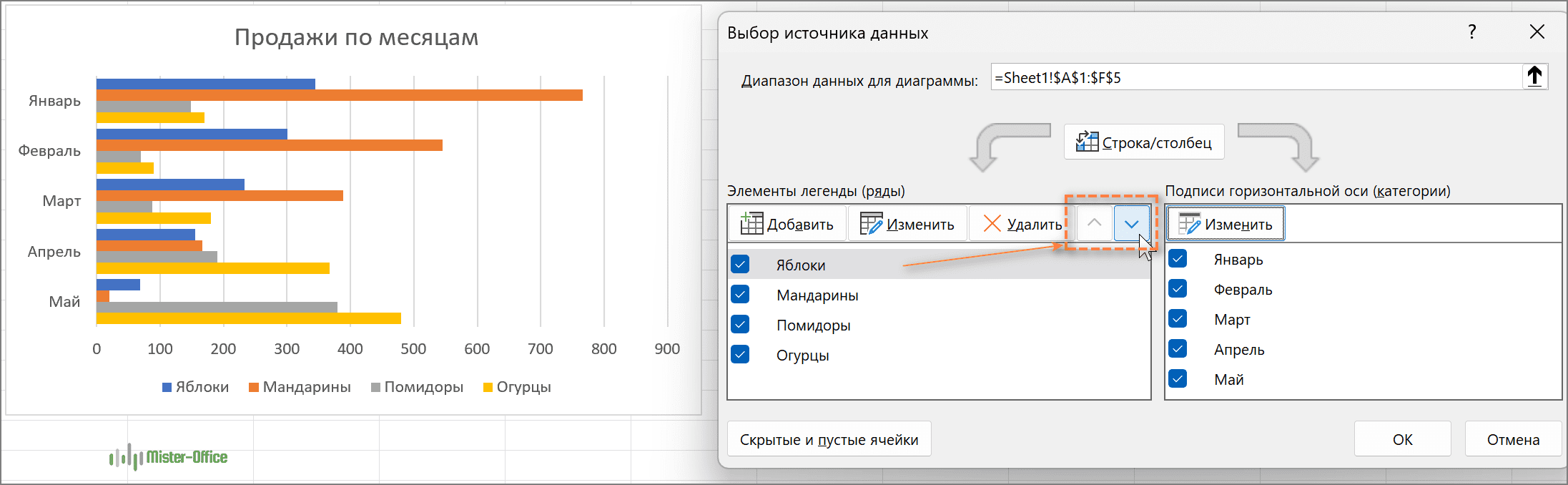 как изменить позицию ряда данных в гистограмме