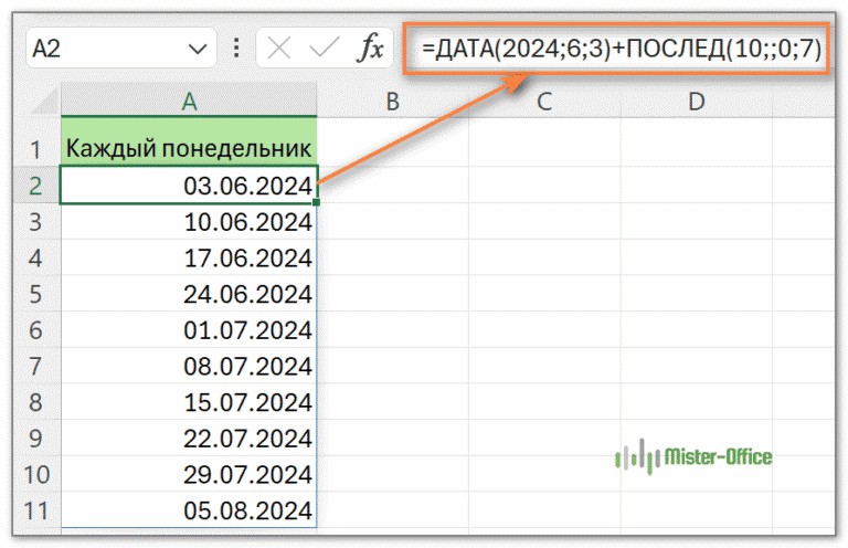 последовательность дней недели 