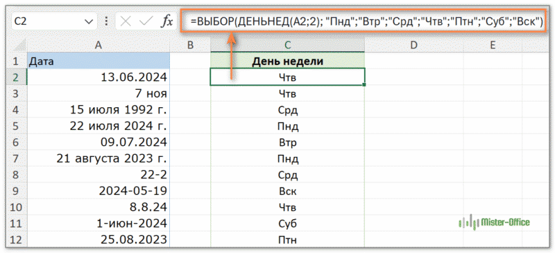 как настроить собственные названия дней недели