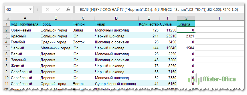 сложные вложенные условия ЕСЛИ
