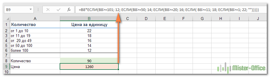 вложенная функция ЕСЛИ с математическими выражениями