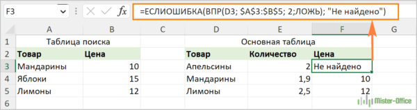 ЕСЛИОШИБКА с функцией ВПР