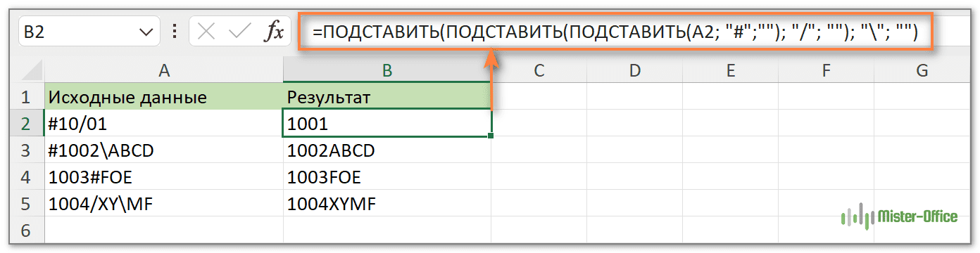 как в excel удалить символы в ячейке excel