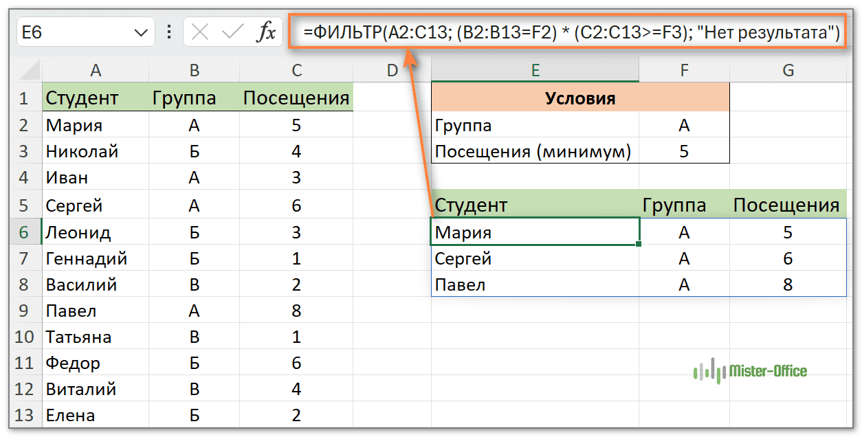 Фильтрация нескольких столбцов в Excel