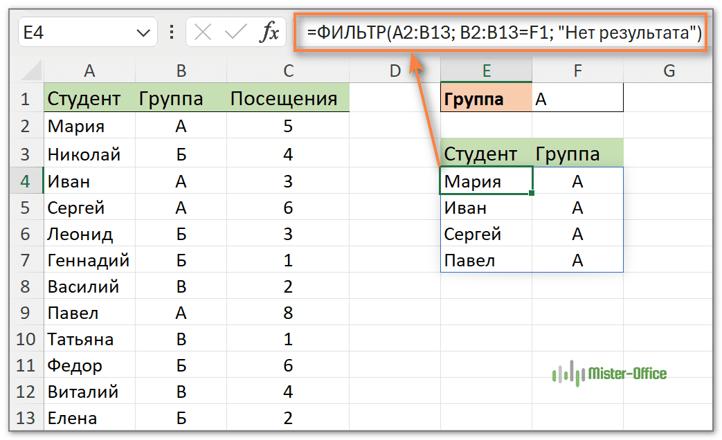 как фильтровать отдельные столбцы