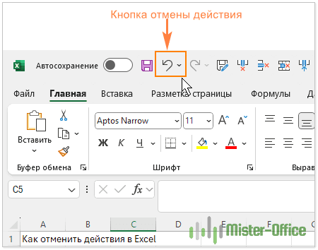 Кнопка отмена действия