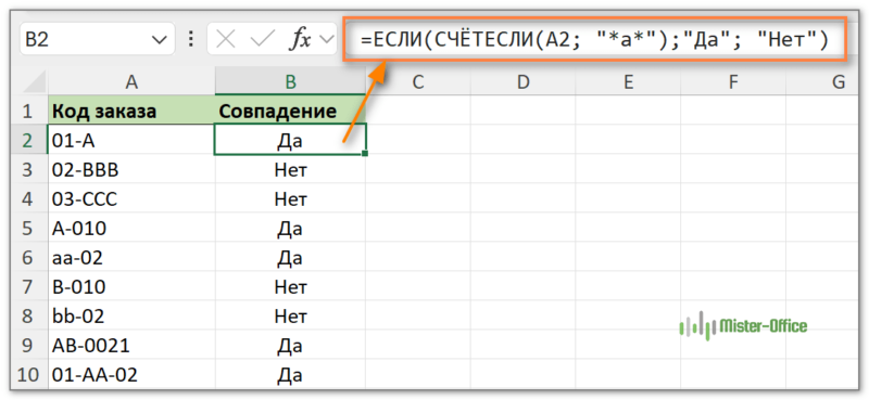 определить приблизительное совпадение при помощи функции СЧËТЕСЛИ